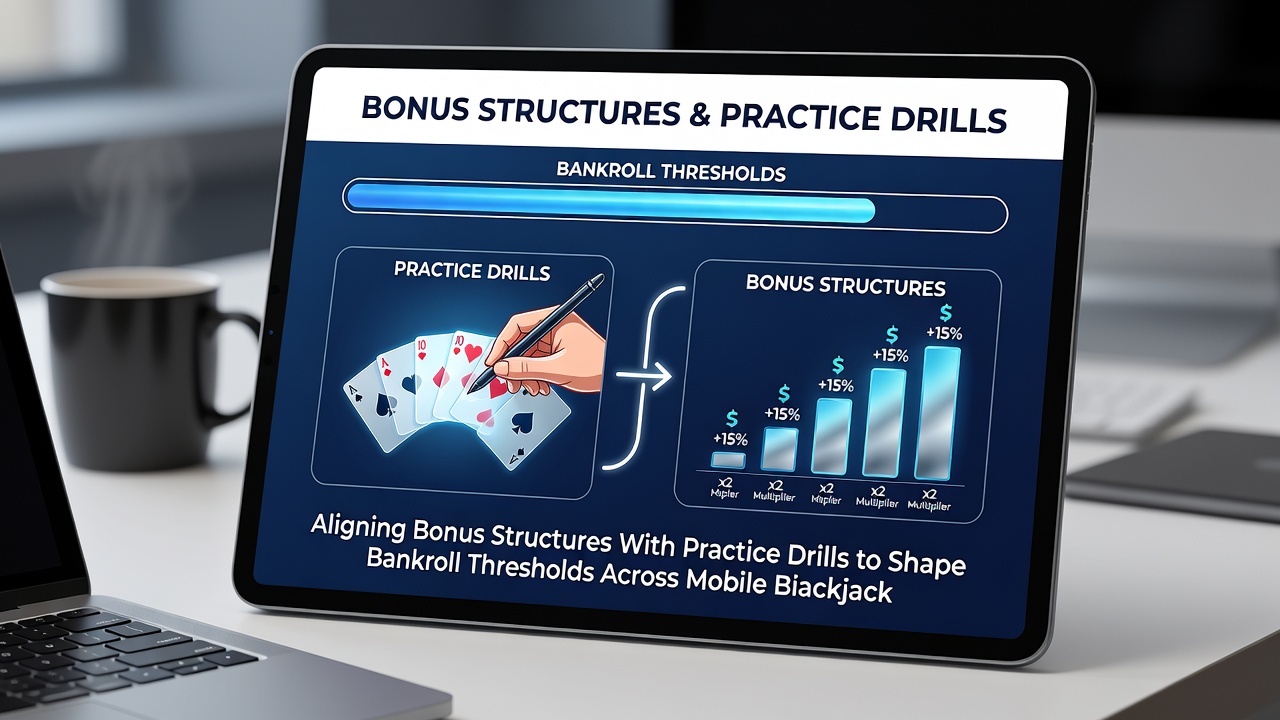 Grafik zu Bankroll-Schwellenwerten und Drill-Integration in Blackjack-Apps