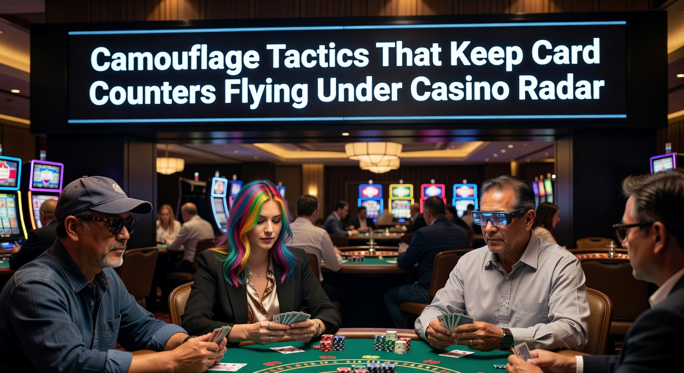 Ein Spieler am Blackjack-Tisch, der unauffällig wirkt, während er Karten zählt, mit gedimmtem Casino-Licht und Chips im Vordergrund