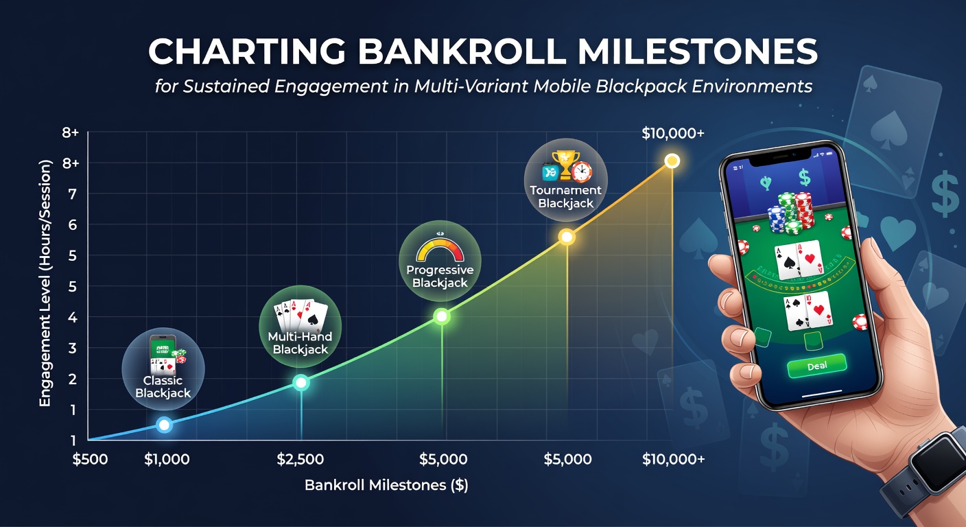 Grafische Darstellung von Bankroll-Meilensteinen in mobilen Blackjack-Apps mit verschiedenen Varianten