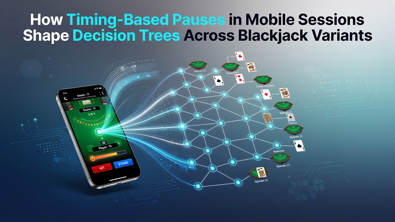 Mobile Blackjack-Sitzung mit Pausen und Entscheidungsoptionen auf dem Smartphone-Display