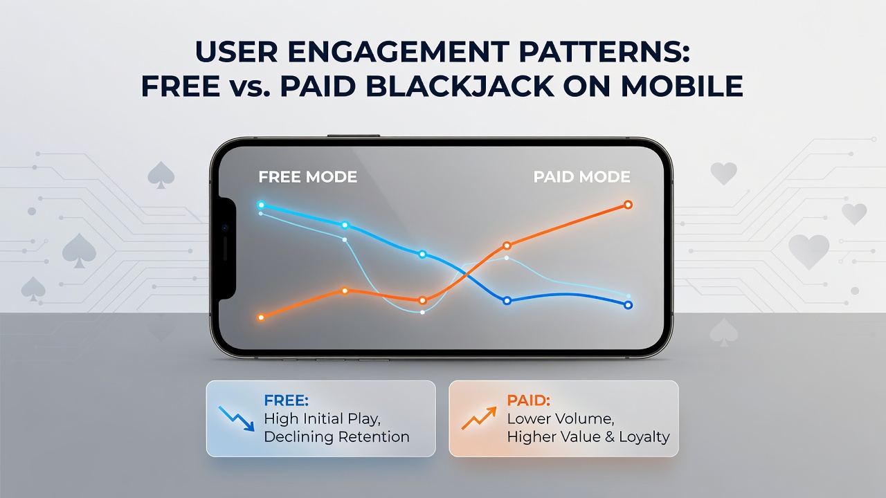 Diagramme und Grafiken zeigen Engagement-Muster von Nutzern bei Blackjack-Apps auf Mobilgeräten
