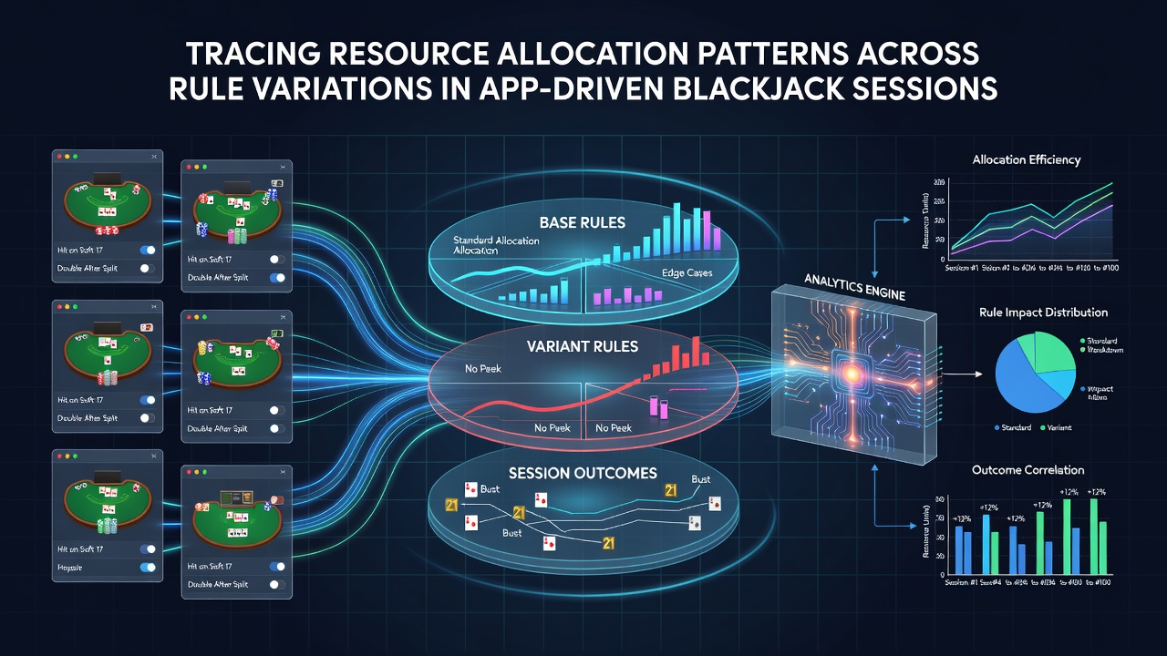 App-Oberfläche zeigt Ressourcenverteilung in Blackjack-Sitzungen mit variablen Regeln